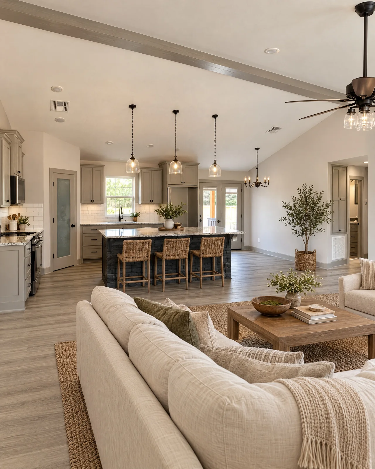 White farmhouse living kitchen
