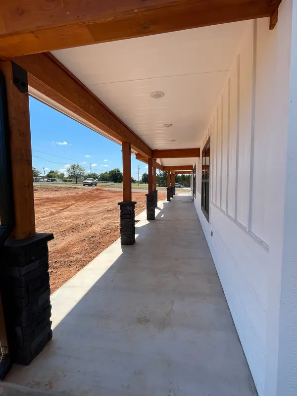 Covered porch with timber posts