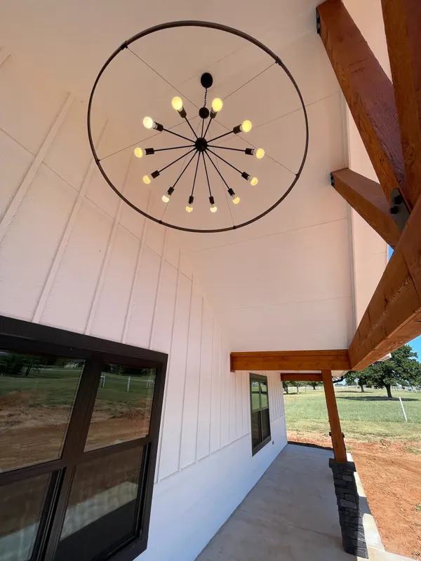Round chandelier on the porch