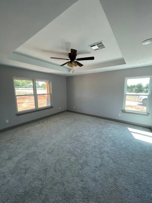 Bedroom with tray ceiling