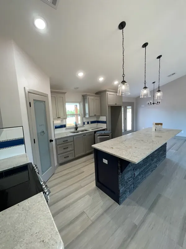 Kitchen island with pendant lights